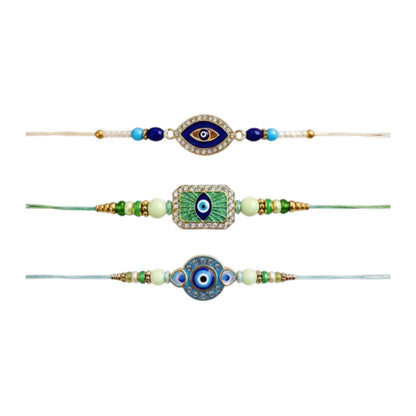 Designer Rakhi for Brother with Roli Chawal, Pooja Coin & Card, Pack of 3