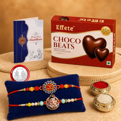 Om, Little Ganesha Rakhi Combo - Raksha Bandhan Gift with Choco Beats 32gm, Pack of 6