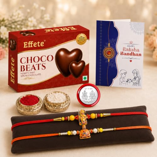 Ganesha, Swami Maharaj Rakhi Combo - Raksha Bandhan Gift with Choco Beats 32gm, Pack of 6