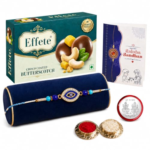 Evil Eye Rakhi Combo - Raksha Bandhan Gift with Choco Butterscotch 32gm, Pack of 5