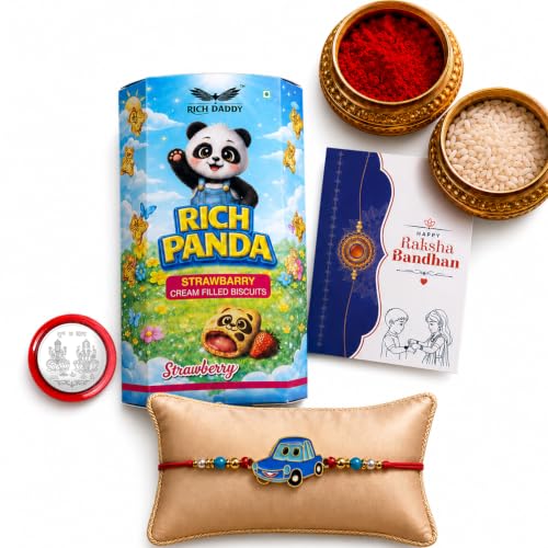 Kids Rakhi Combo - Raksha Bandhan Gift with Strawberry Biscuit 60gm, Pack of 5 for Bhaiya