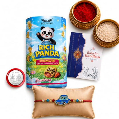 Kids Rakhi Combo - Raksha Bandhan Gift with Strawberry Biscuit 60gm, Pack of 5 for Bhaiya