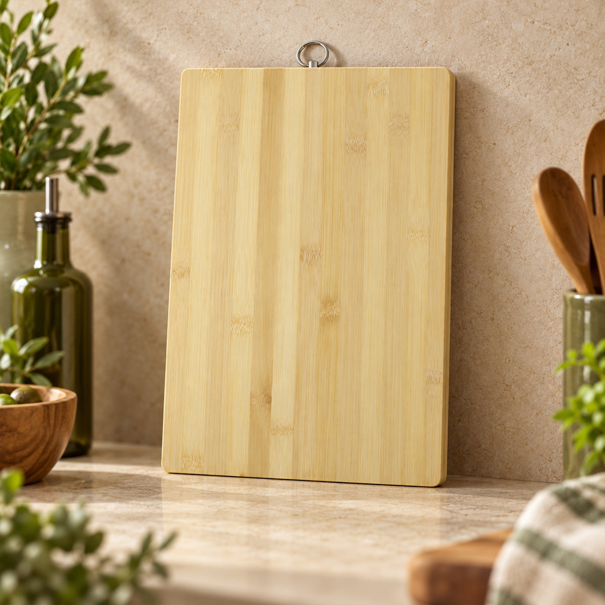 Bamboo Kitchen Chopping Board with Hanging Ring (36 x 26 Cm, 1 Pc)