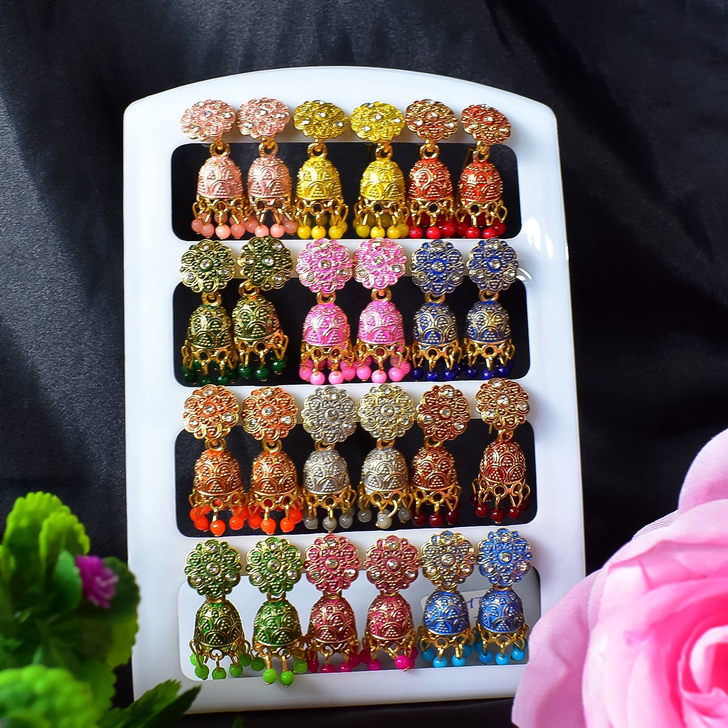 Festive Traditional Jumka Earring Set (12 Pairs)