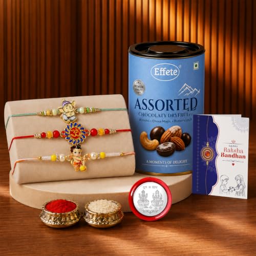 Om, Ganesha Rakhi Combo - Raksha Bandhan Gift with Assorted Choco 96gm, Pack of 7