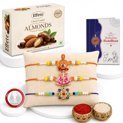 Swami Maharaj Rakhi Combo - Raksha Bandhan Gift with Choco Almonds 32gm, Pack of 7