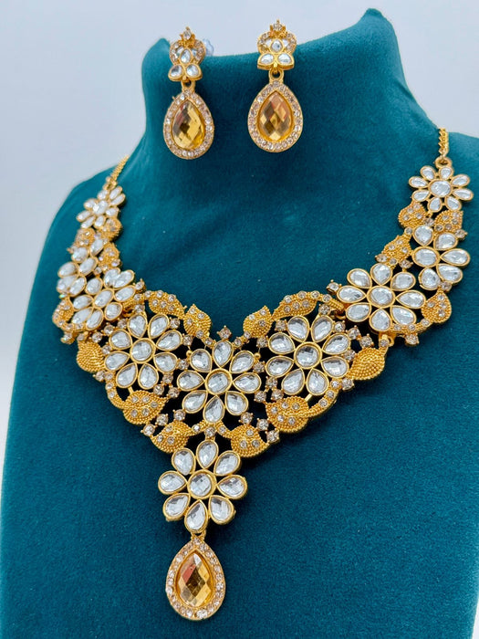 Beautiful Flower Design Necklace Set with Earrings - Elegant Floral Jewelry