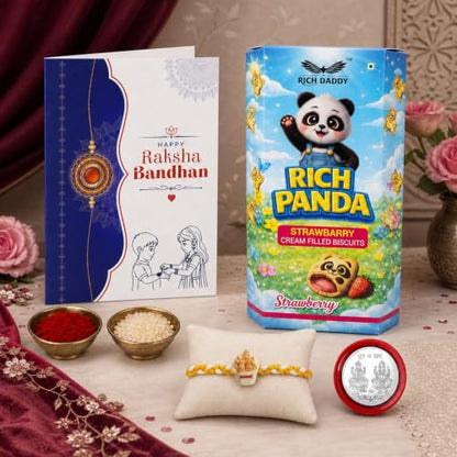 Sweet Rakhi Combo - Raksha Bandhan Gift with Strawberry Biscuit 60gm, Pack of 5 for Bhaiya