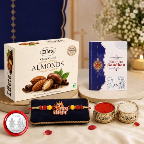 Shri Ram Rakhi Combo - Raksha Bandhan Gift with Choco Almonds 32gm, Pack of 5 | Rakhi Gift
