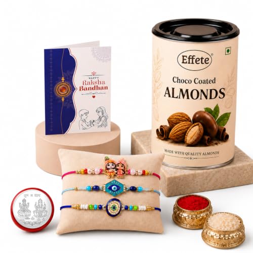 Evil Eye Rakhi Combo - Raksha Bandhan Gift with Choco Almonds 96gm, Pack of 7 | Rakhi Gift