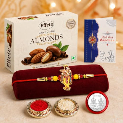 Krishna Rakhi Combo - Raksha Bandhan Gift with Choco Almonds 32gm, Pack of 5 | Rakhi Gift