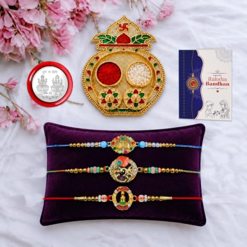 Rakhi for Brother & Bhaiya with Pooja Thali - Raksha Bandhan Gift Set, Pack of 7