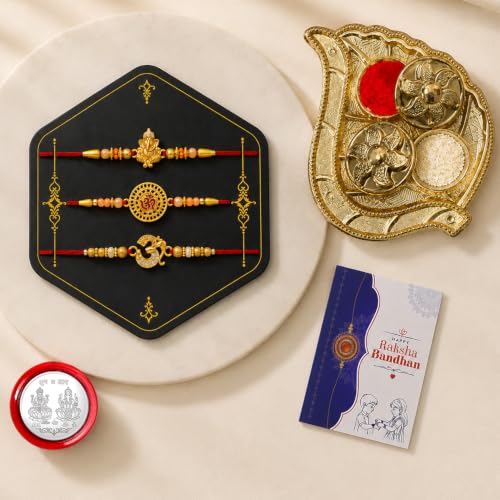 Ganesha Rakhi for Brother with Pooja Thali - Rakshabandhan Gift Set, Pack of 7