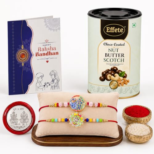 Peacock, Spiral Rakhi Combo - Raksha Bandhan Gift with Choco Butterscotch 96gm, Pack of 6