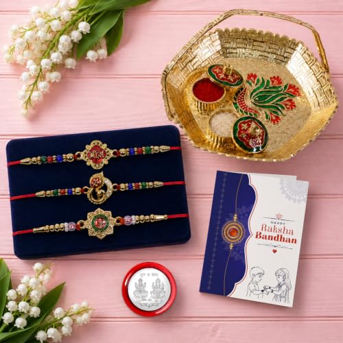 Veera, OM Rakhi for Brother with Pooja Thali - Raksha Bandhan Gift Set, Pack of 7