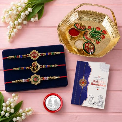 Veera, OM Rakhi for Brother with Pooja Thali - Raksha Bandhan Gift Set, Pack of 7