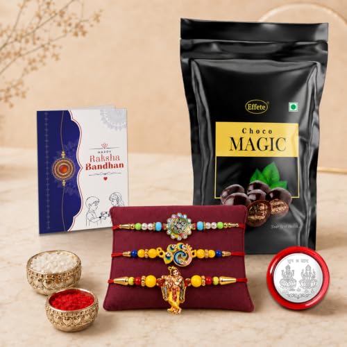 Krishna, Bird Rakhi Combo - Raksha Bandhan Gift with Choco Magic Standy Pouch, Pack of 7