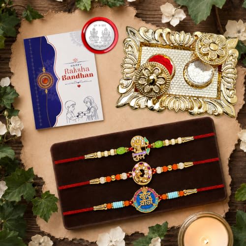 Ram Rakhi for Brother with Pooja Thali - Raksha Bandhan Gift Set, Pack of 7