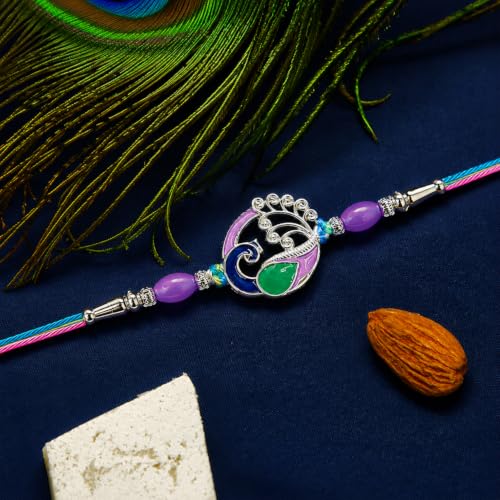 Peacock Rakhi Combo - Raksha Bandhan Gift with Choco Cream Biscuit 60gm, Pack of 5