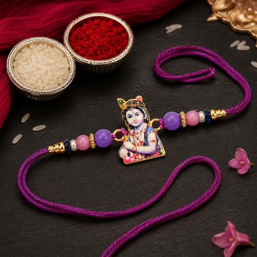 Rakhi for Brother with Silver Pooja Thali - Raksha Bandhan Gift Set, Pack of 7