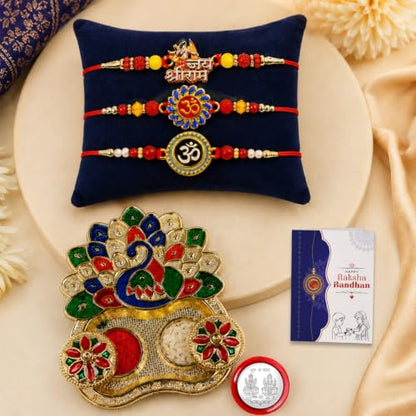 Rakhi for Brother with Peacock Pooja Thali - Rakshabandhan Gift Set, Pack of 7