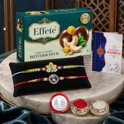 Peacock Rakhi Combo - Raksha Bandhan Gift with Choco Butterscotch 32gm, Pack of 6