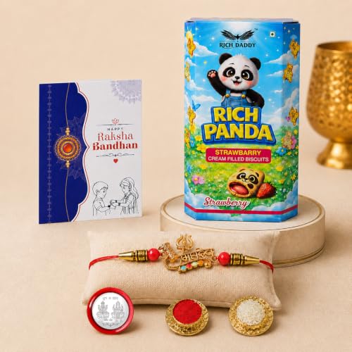 Mahadev Rakhi Combo - Raksha Bandhan Gift with Strawberry Biscuit 60gm, Pack of 5