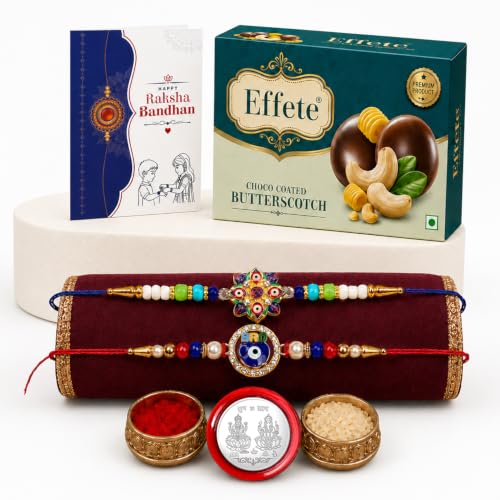 Evil Eye, OM Rakhi Combo - Raksha Bandhan Gift with Choco Butterscotch 32gm, Pack of 6