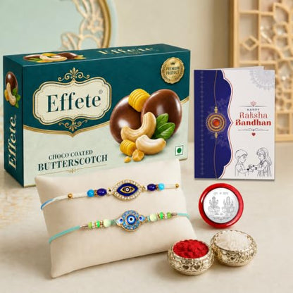 Evil Eye Rakhi Combo - Raksha Bandhan Gift with Choco Butterscotch 32gm, Pack of 6