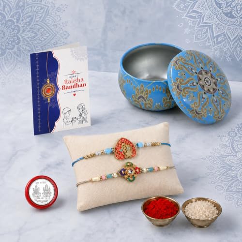 Floral Rakhi Combo - Raksha Bandhan Gift with Heart-Shape Organizer, Pack of 6 for Bhaiya