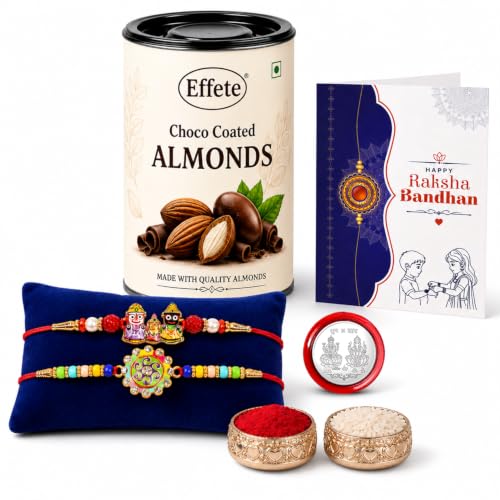 Lord Jagannath Rakhi Combo - Raksha Bandhan Gift with Choco Almonds 96gm, Pack of 6