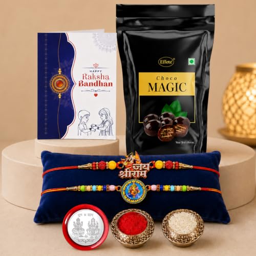 Shri Ram Rakhi Combo - Raksha Bandhan Gift with Choco Magic Standy Pouch, Pack of 6