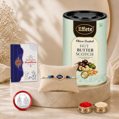 Evil Eye Rakhi Combo - Raksha Bandhan Gift with Choco Butterscotch 96gm, Pack of 5