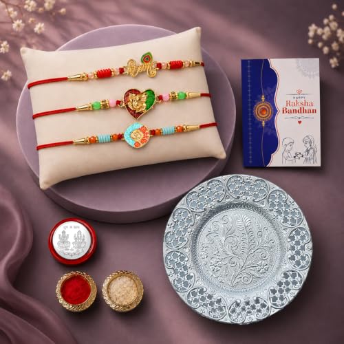 Krishna Rakhi for Brother with Pooja Thali - Rakshabandhan Gift Set, Pack of 7