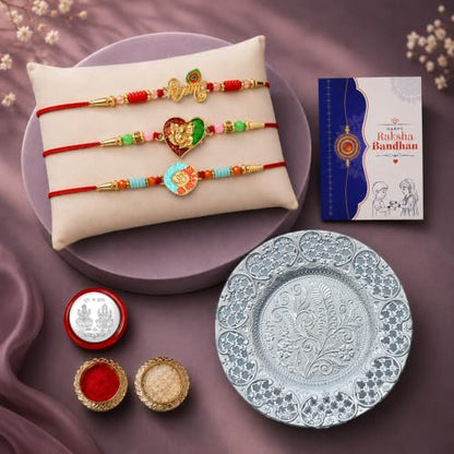 Krishna Rakhi for Brother with Pooja Thali - Rakshabandhan Gift Set, Pack of 7