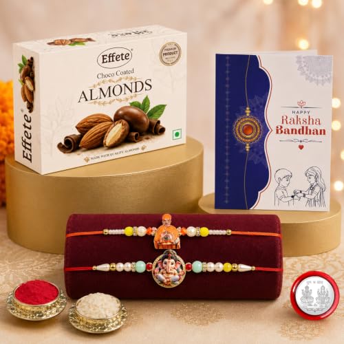 Swami Maharaj Rakhi Combo - Raksha Bandhan Gift with Choco Almonds 32gm, Pack of 6