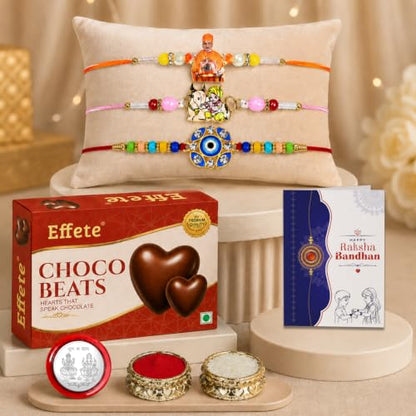 Swami Maharaj, Guru Ji Rakhi Combo - Raksha Bandhan Gift with Choco Beats 32gm, Pack of 7