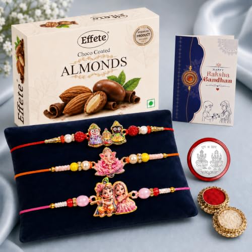 Ganesha Rakhi Combo - Raksha Bandhan Gift with Choco Almonds 32gm, Pack of 7 | Rakhi Gift