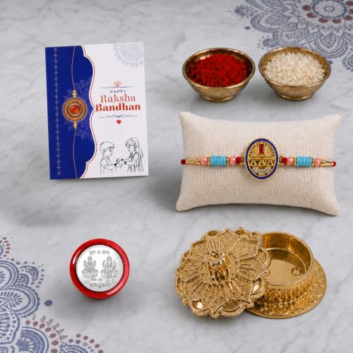 Geometric Rakhi Combo - Raksha Bandhan Gift with Golden Pooja Kankavati, Pack of 5