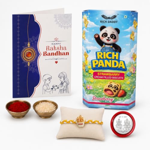 Sweet Rakhi Combo - Raksha Bandhan Gift with Strawberry Biscuit 60gm, Pack of 5 for Bhaiya