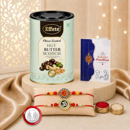 Om Rakhi Combo - Raksha Bandhan Gift with Choco Butterscotch 96gm, Pack of 6 | Rakhi Gift