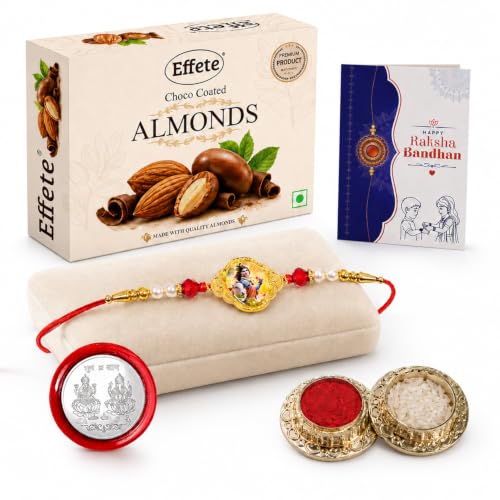 Krishna Rakhi Combo - Raksha Bandhan Gift with Choco Almonds 32gm, Pack of 5 | Rakhi Gift