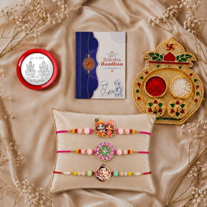 Rakhi for Brother with Kalash Pooja Thali - Raksha Bandhan Gift Set, Pack of 7