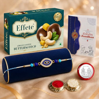 Evil Eye Rakhi Combo - Raksha Bandhan Gift with Choco Butterscotch 32gm, Pack of 5