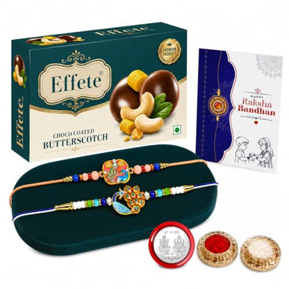Peacock Rakhi Combo - Raksha Bandhan Gift with Choco Butterscotch 32gm, Pack of 6