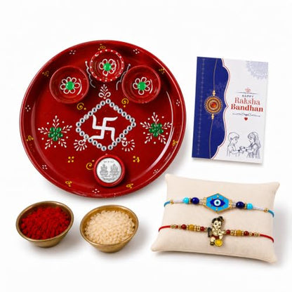 Evil Eye Rakhi Combo - Raksha Bandhan Gift with Decorated Pooja Thali, Pack of 6