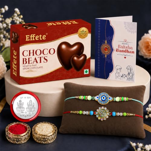 Evil Eye, Round Shape Rakhi Combo - Raksha Bandhan Gift with Choco Beats 32gm, Pack of 6
