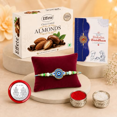 Evil Eye Rakhi Combo - Raksha Bandhan Gift with Choco Almonds 32gm, Pack of 5 | Rakhi Gift