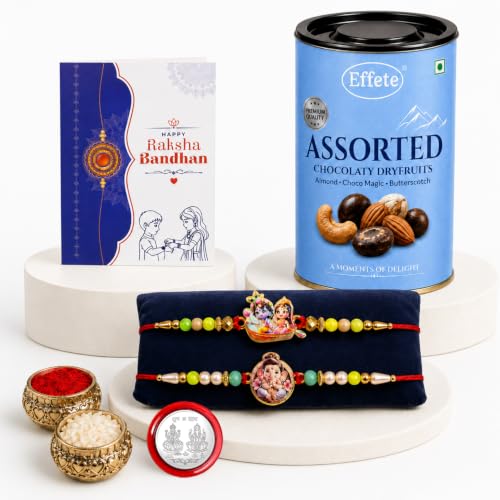 Radhe Krishna Rakhi Combo - Raksha Bandhan Gift with Assorted Choco 96gm, Pack of 6