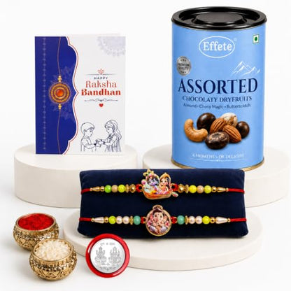 Radhe Krishna Rakhi Combo - Raksha Bandhan Gift with Assorted Choco 96gm, Pack of 6